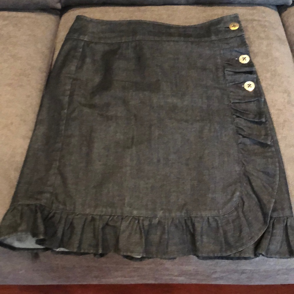 Denim ruffle pencil skirt